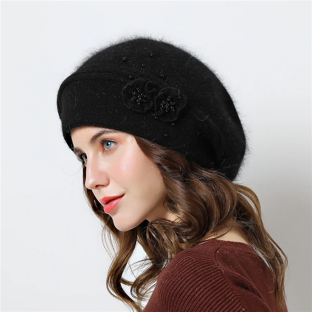 

Double layer design winter hats for women Berets rabbit fur warm knitted hat cap skullies beanies 2018 New Caps