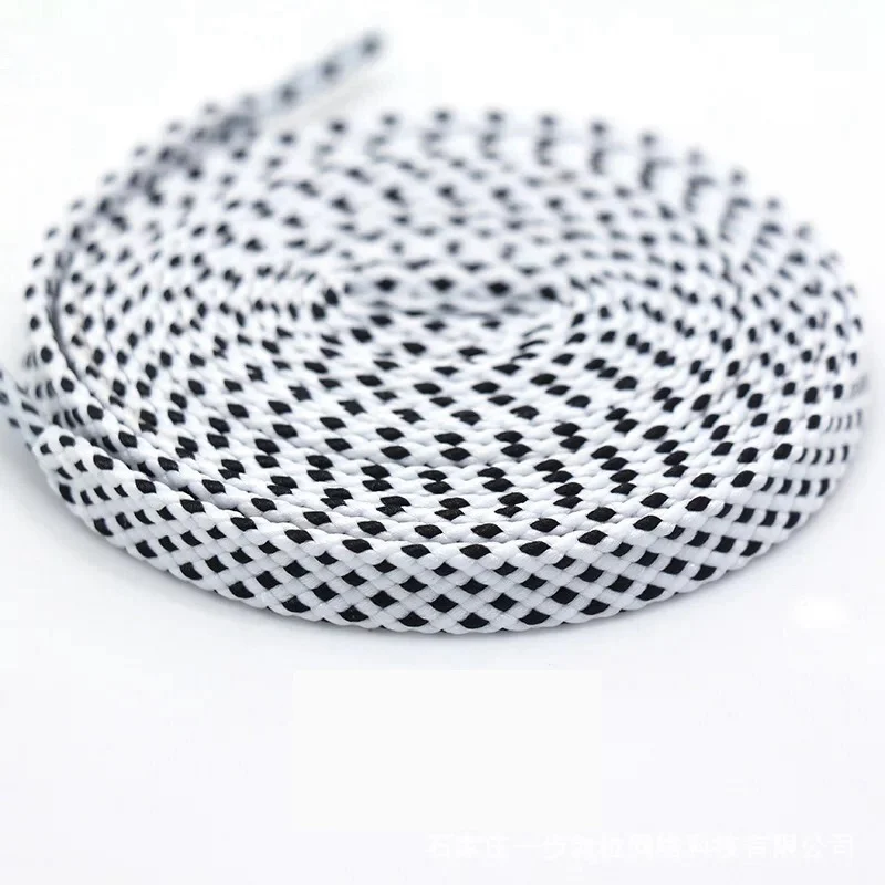 1 пара модные плоские шнурки высокого качества шнурки из полиэстера клетчатый двойной слой обуви кружева 100/120/140 см - Цвет: White black