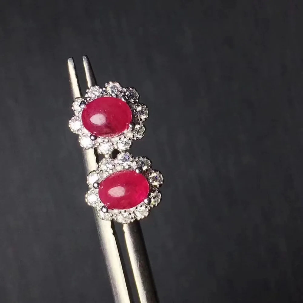 Серьги гвоздики Fidelity 4*5 мм с рубином s925 серебряные цветы простые ювелирные