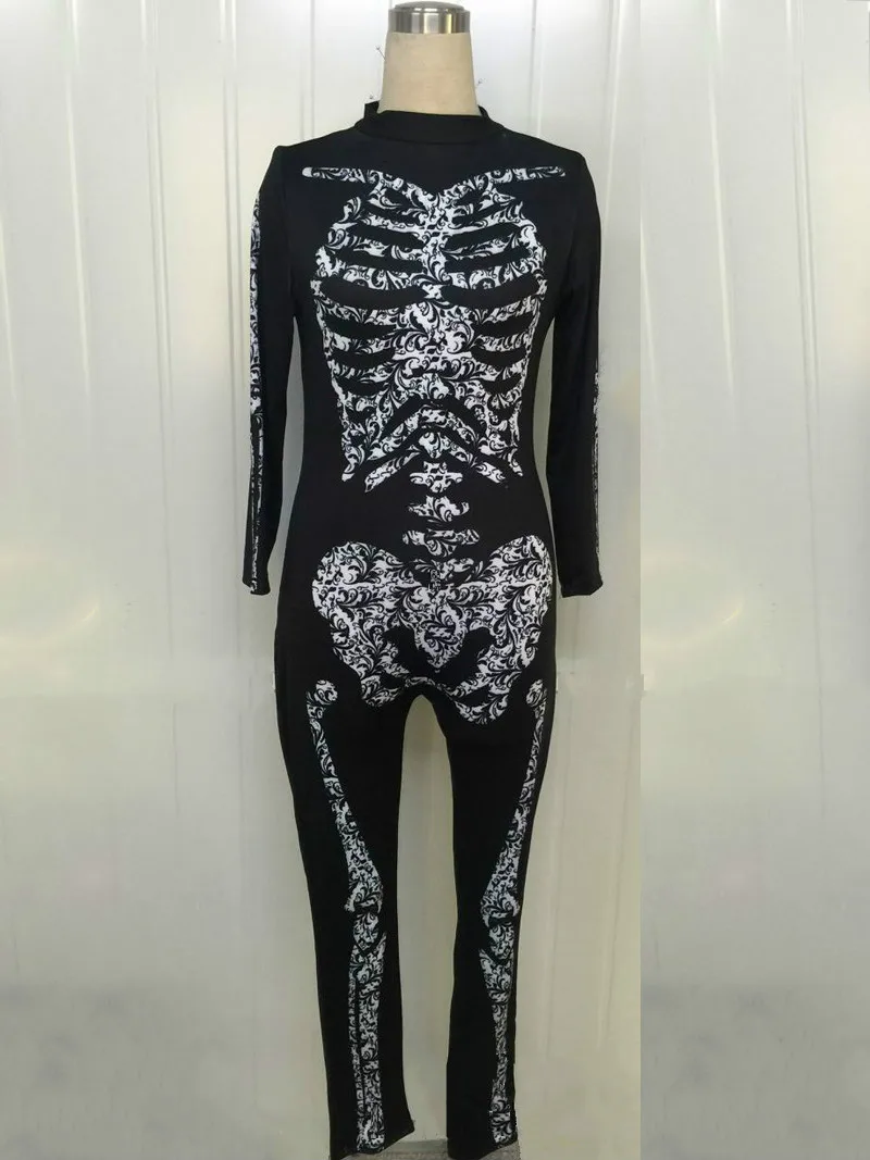 Женский костюм для косплея черный комбинезон с длинным рукавом и принтом в виде