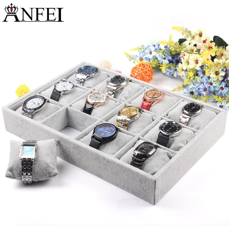 Anfei Gray quality velvet watch plate Bracelets holder 12 small pillow jewelry display box pallet bracelet storage A22-2 | Украшения и