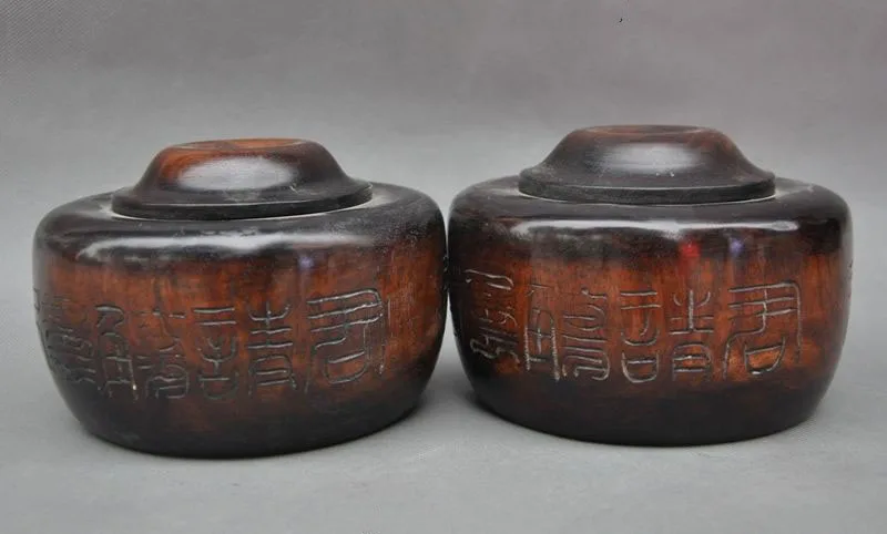 

wedding decoration Rare Old China Huanghuali Wood Hand-Carved Play Chess Game Go Weiqi Box Jar Pair