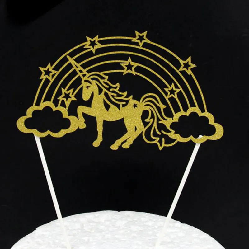10 шт пустотелый золотой серебряный единорог торт Топпер Радуга лошадь детский