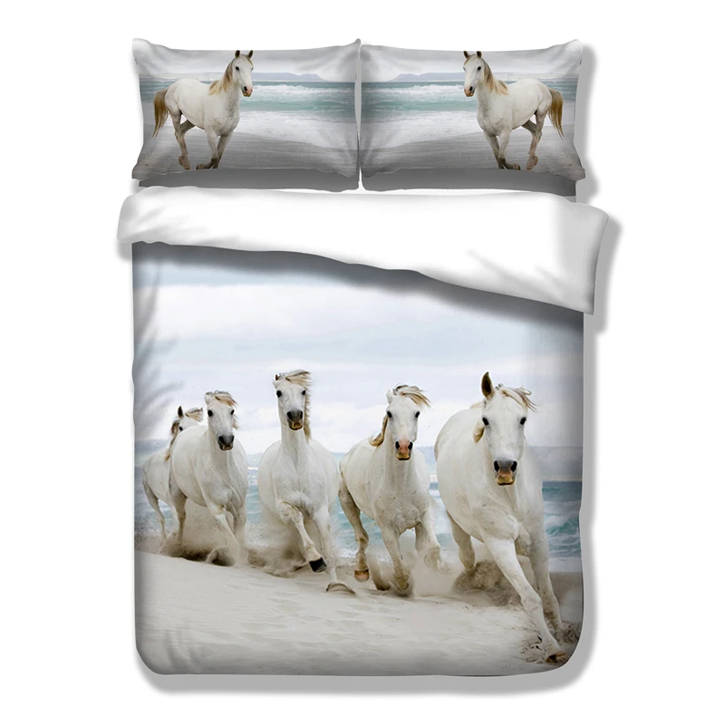 

White Horse Animal Bedding Set HD Print Horses Duvet Cover Set Twin Full Queen King 3PCS Customed Bedding