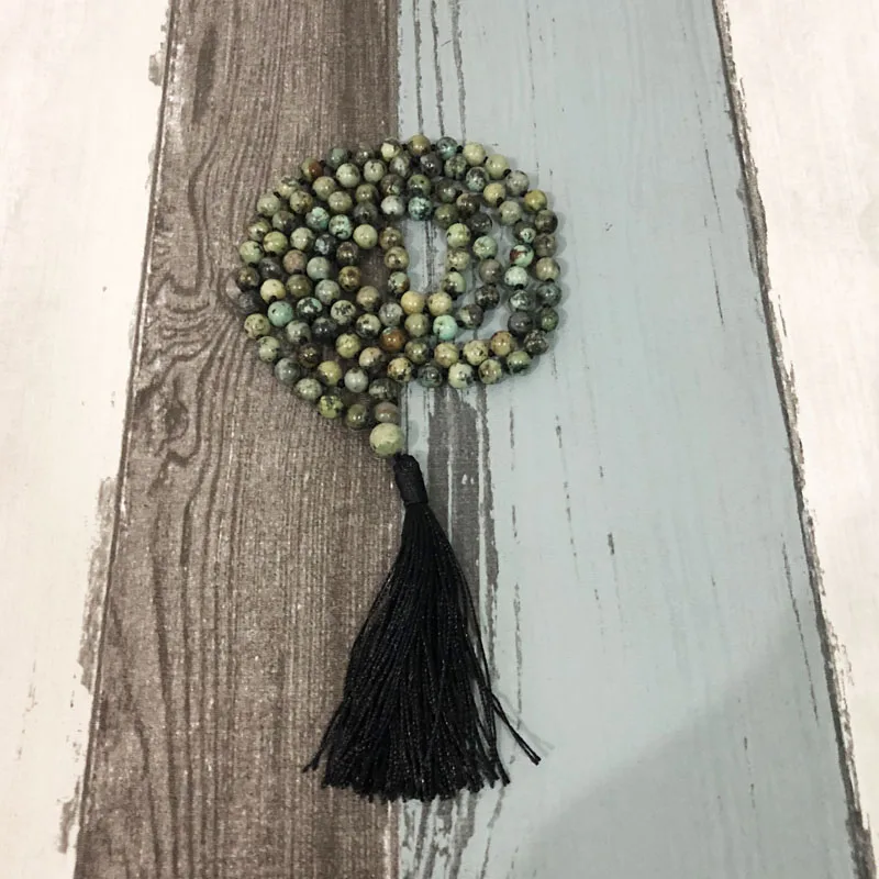 Mala Beads ожерелье с узелками для мужчин Африканское Ожерелье T urquoise С черной