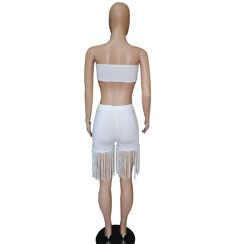 Модный белый комплект из двух предметов женский укороченный Топ без бретелек и