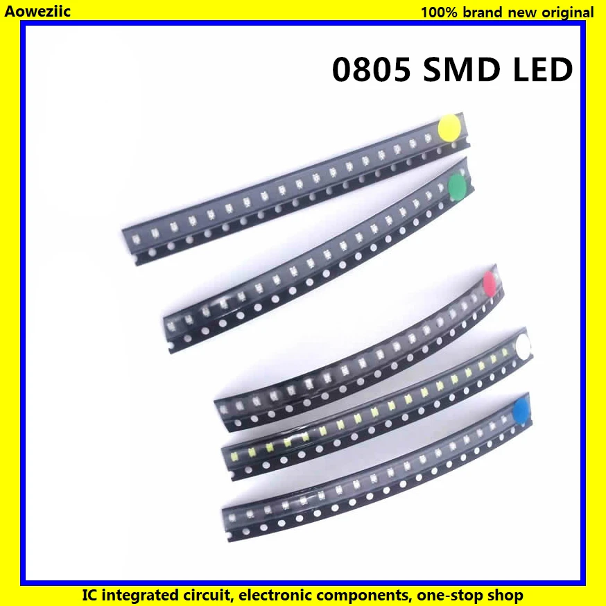 Светодиоды Aoweziic 100 шт./лот синие желтые зеленые красные белые 0805 SMD светодиоды