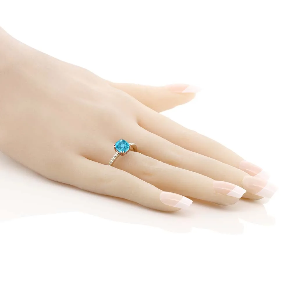 Gemstoneking 10 К розы и белого золота Diamond Accent Ring Подушки голубой топаз (1.87 cttw) кольцо для