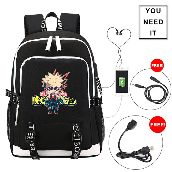 8 Высокое качество My Hero Academy школьная сумка аниме рюкзак для путешествий usb зарядка Рюкзак для ноутбука Bakugou костюм кацуки для косплея сумки Rugzak - Цвет: 8