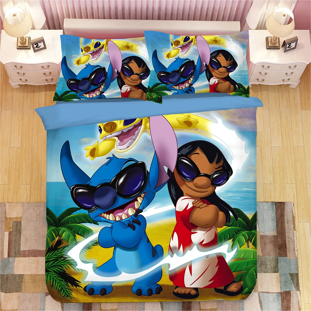 

3D print bedding set full size comforter covers for kids single bed spread home textile 3-4pcs bedroom decoration stitch cartoon