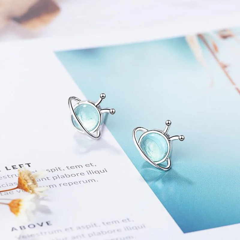 Trendy Design 925 Sterling Silver Cute Blue Planet Stud Earrings For Kids Children Girls Women Earring Creative Gift Jewelry | Украшения и