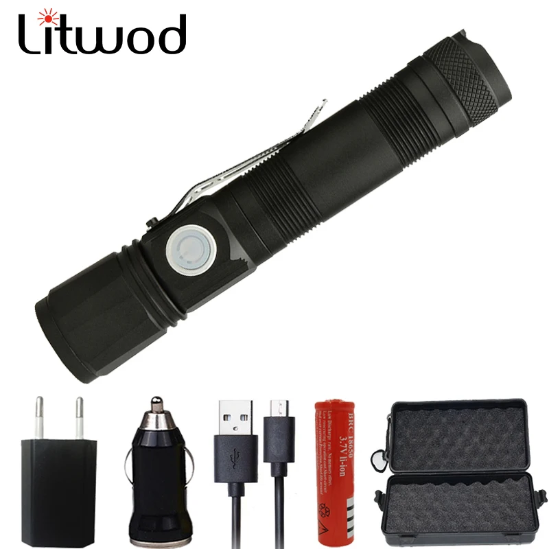 Litwod Z201509 микро USB Перезаряжаемый светодиодный фонарик 4000 люмен XML T6