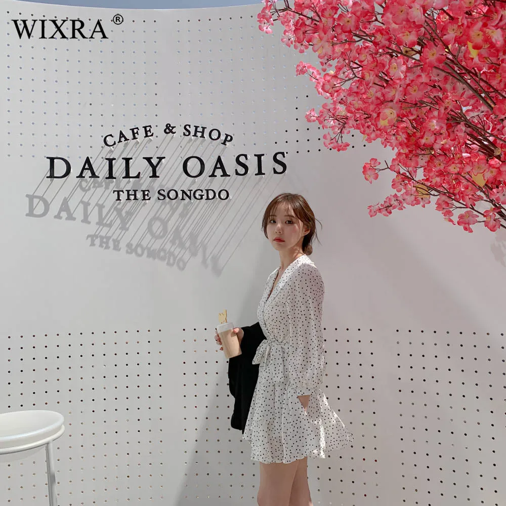 Женское мини-платье Wixra кружевное платье в горошек с длинным рукавом и оборками