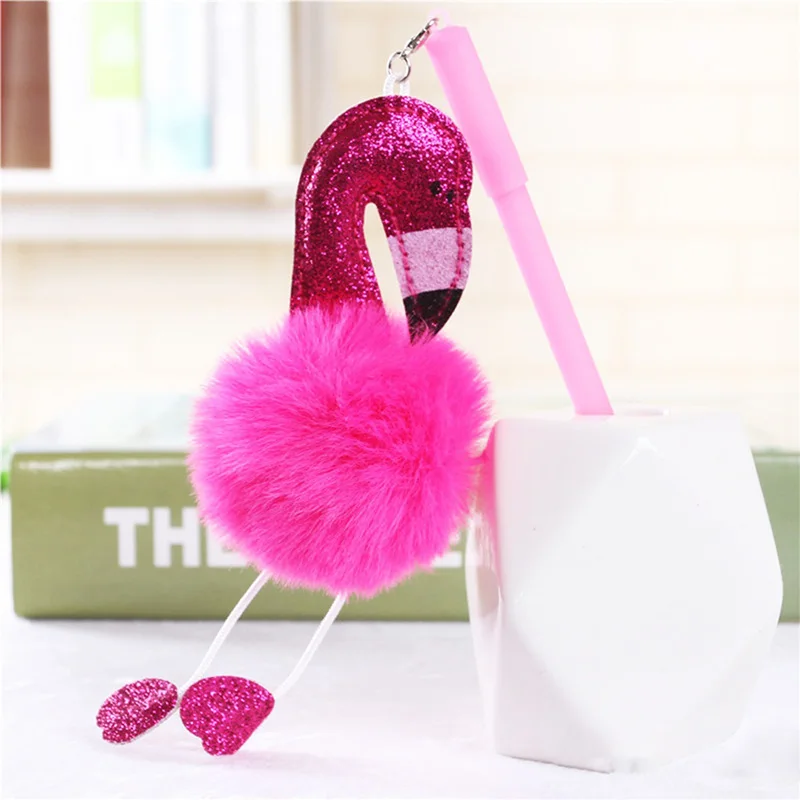 Kawaii 0.38mm Pink Flamingo Ball Plush Pendant Gel Pen Creative Neutral Pens Promotional Gift Stationery School Office Supply | Канцтовары