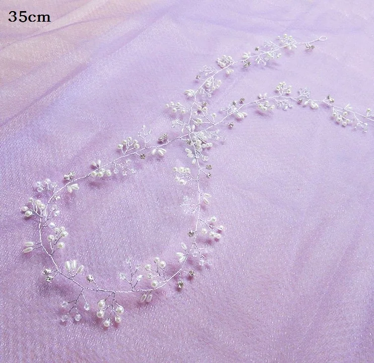 20-Silver-35cm Роскошные золотые и Серебристые повязки для волос, ювелирные изделия для волос, жемчужные кристаллы, лист невесты, диадемы, головной убор, свадебные аксессуары для волос, подарок - Окраска металла: 20-Silver-35cm
