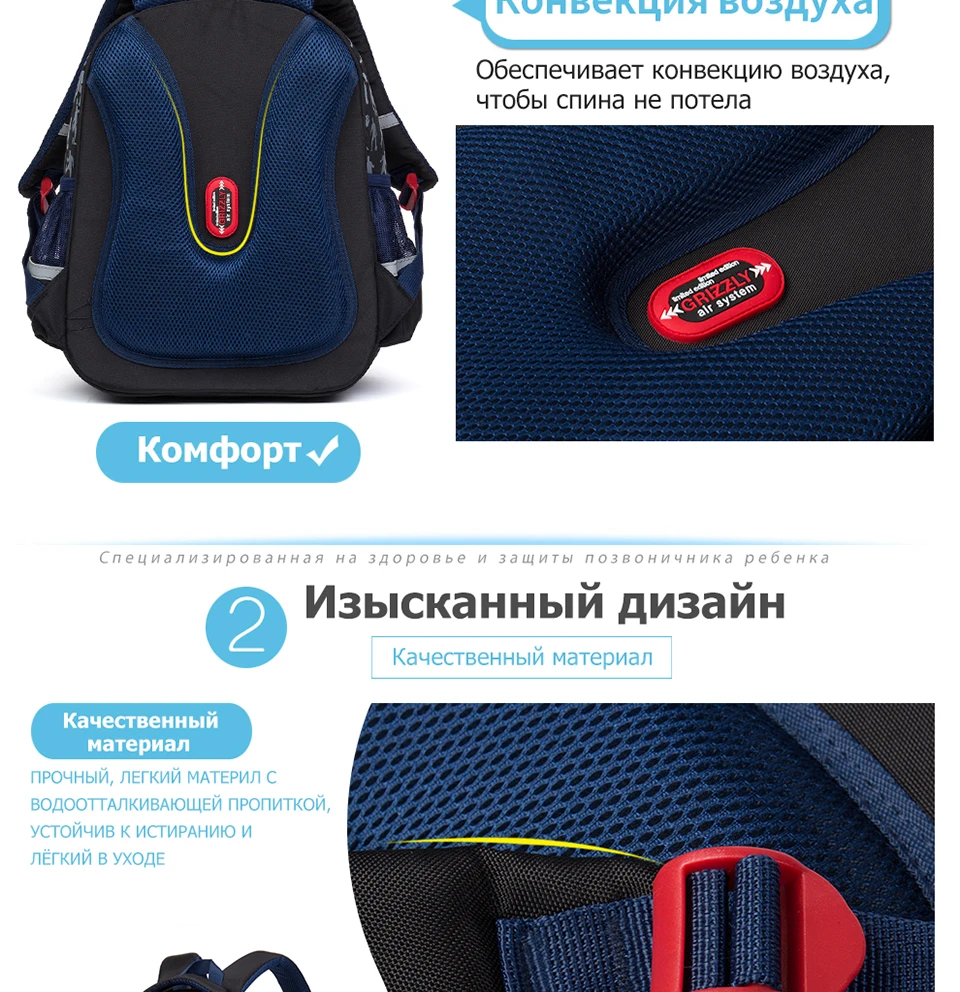 GRIZZLY модные высококачественные нейлоновые детские повседневные школьные сумки фирменный дизайн для подростков лучшие студенческие дорожные водонепроницаемые школьные сумки
