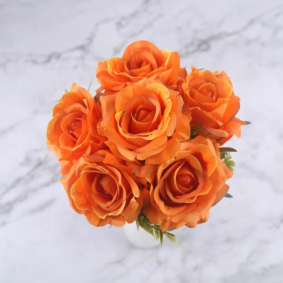 orange flowers 6 голов, белые розы, искусственные цветы, шелк, высокое качество, для свадебного украшения, зимние искусственные большие цветы, красные для домашнего декора, осень - Цвет: orange flowers
