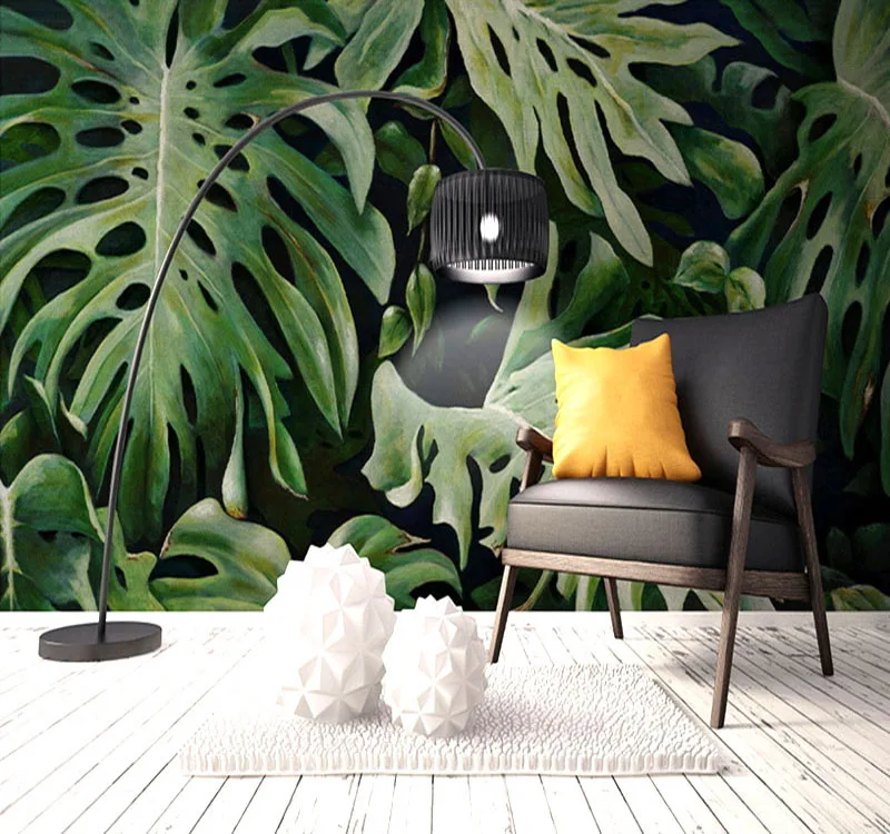 Художественная настенная бумага Tuya большие зеленые листья для офиса фон