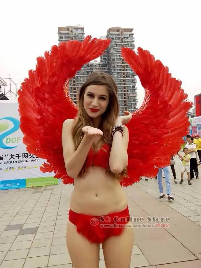 Бесплатная доставка EMS взрослые Красные сексуальные крылья дьявола перья для