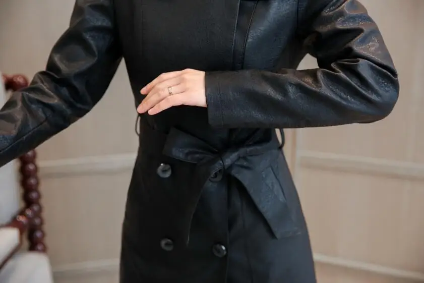 WERTUIOP Весна Новый черный Для женщин ветровка куртка мода тонкий пояс длинное