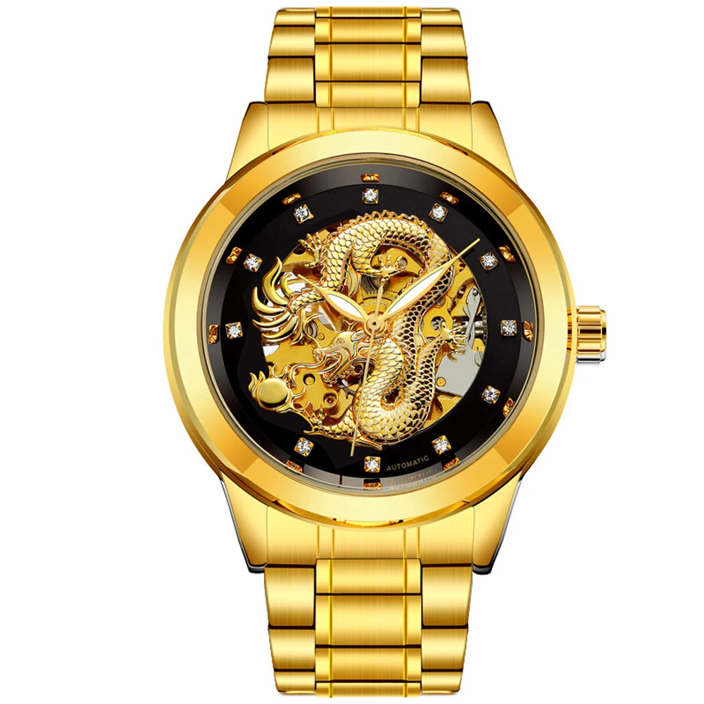 New Dragon Watch for Men Mechanical Watches 2020 Stylish Business Gold Wrist Watch Diamond Scale Luminous Clock  Automatic Watch