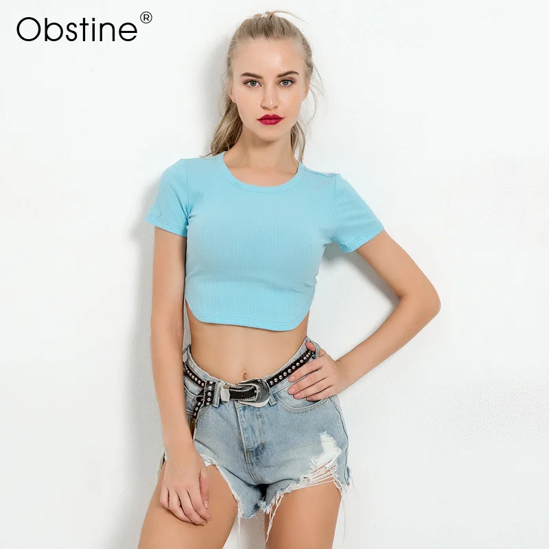 Obstine светло фиолетовый Ribbed Knit Tee 2018 Лето Для женщин короткий рукав Базовая