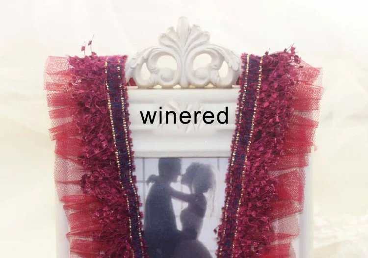 wine red 3 метра шифоновая сетка плиссированная кружевная отделка кукольная юбка плюшевая игрушка декоративная кружевная лента бахрома отделка DIY платье Швейные аксессуары - Цвет: wine red