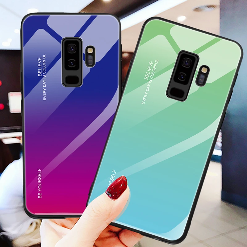 Для Samsung S8 S9 Plus J4Plus J6Plus A7 2018 Note8 Note9 чехол градиентной расцветки из закаленного
