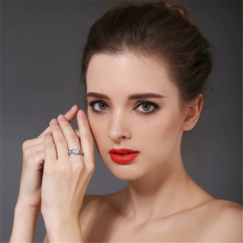 Vintage Big 8mm AAA Cubic Zirconia Rings For Women Elegant Green Crystal Fashion Ring White Gold Color Wedding Jewelry Gift B790 | Украшения