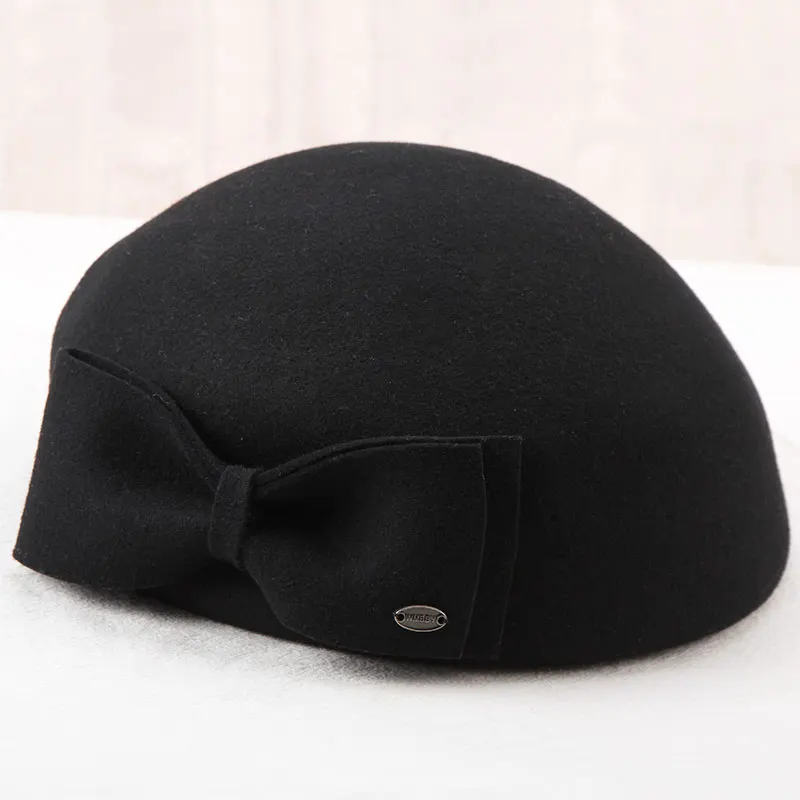 Черный Женская шерстяная шляпа Fedoras, Осень-зима, шерстяные модные береты, Женские повседневные Шапки, английский стиль, Джокер, элегантная шапка художника, шапка стюардессы B8968 - Цвет: Черный