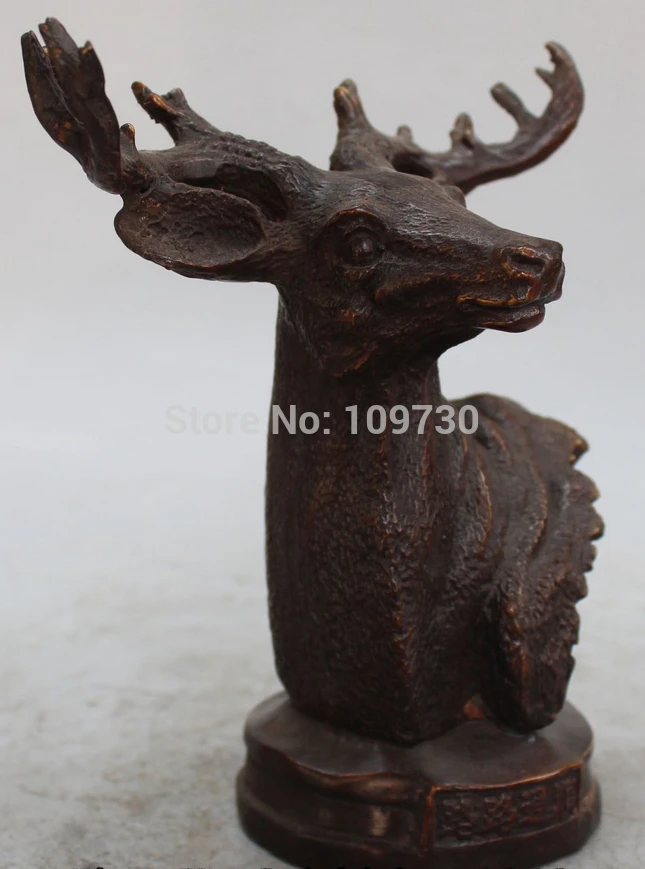 WBY bir 002245 7&quot Chinese Fengshui Bronze stag hound Deer Head Bust Animal Statue sculpture | Дом и сад