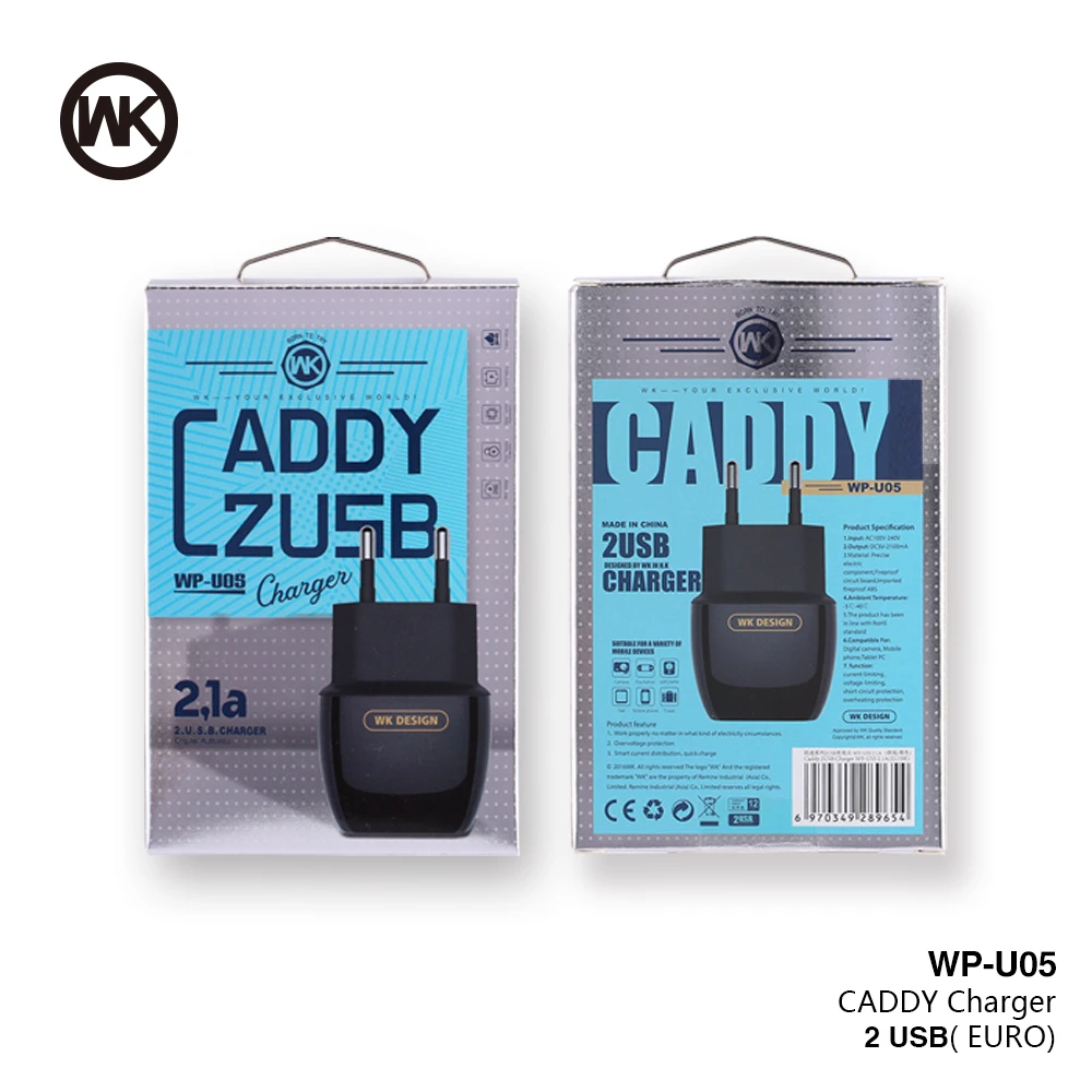 Дизайн WK EU Plug 2 USB зарядное устройство для iPhone X Samsung телефон док станция
