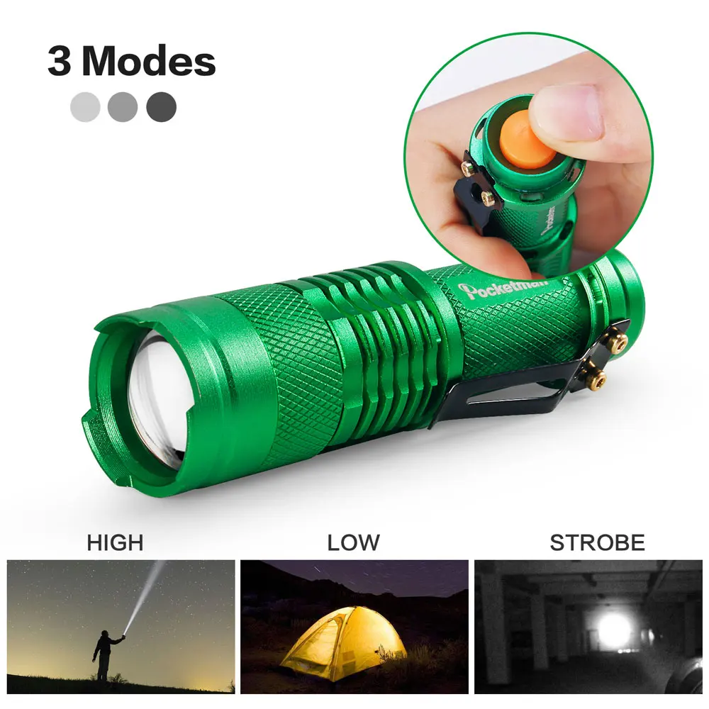Light green 6 цветов, Мини светодиодный фонарь 2000lm Q5, светодиодный фонарь, 3 режима, Регулируемый зум-фокус, фонарь, лампа, фонарик, водонепроницаемый AA/14500 Z50 - Испускаемый цвет: Light green