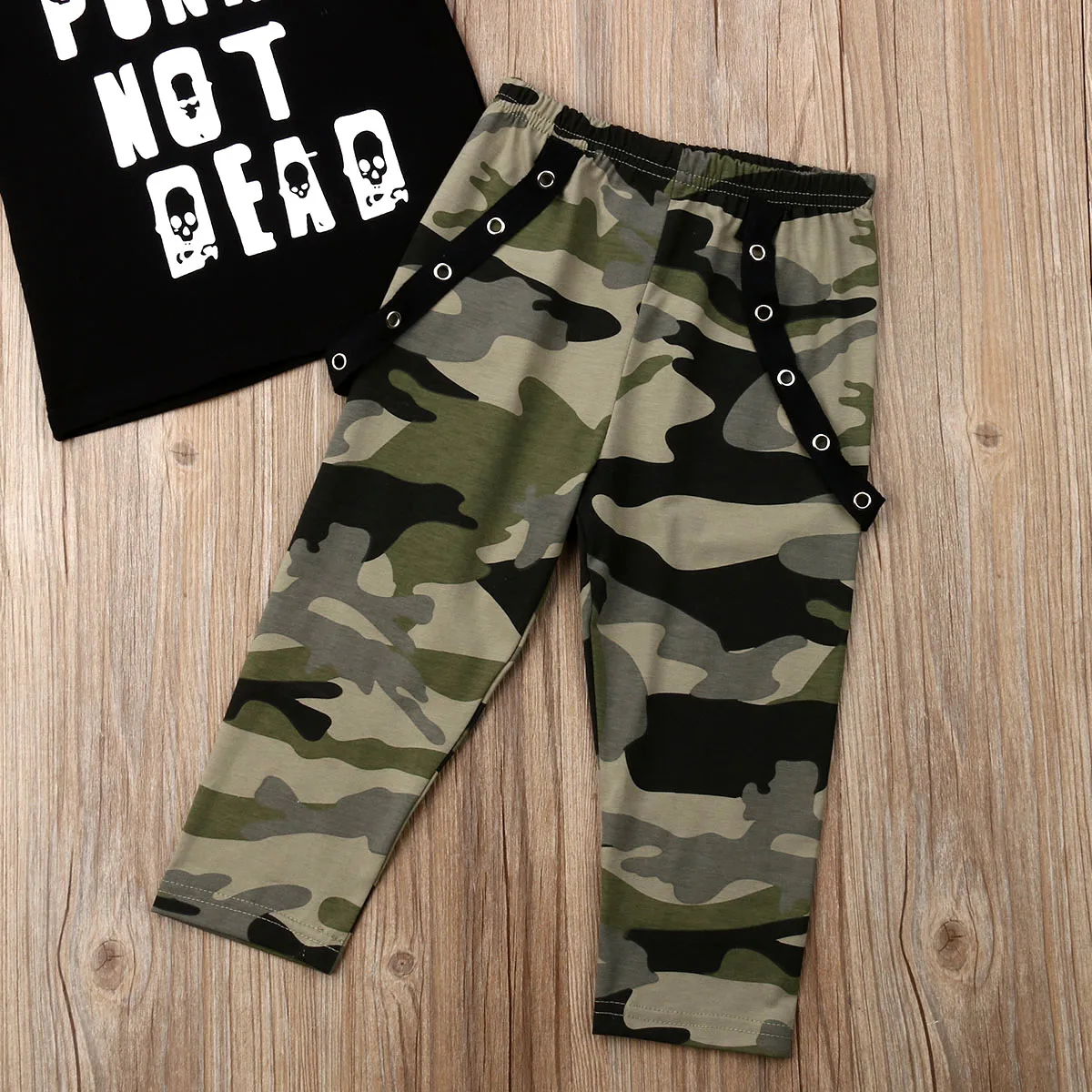 2PCS Toddler Kids Baby Boy Girl Clothes Sets 1-6Y Letter Print Black Tops Camouflage Long Pants Outfit Set | Детская одежда и