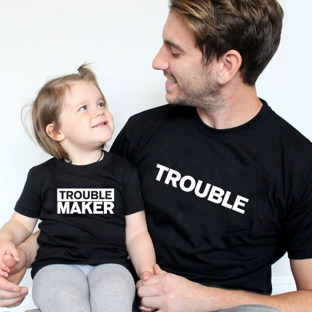 Trouble & Trouble Maker-Camiseta a juego para padres e hijos, ropa para padres e hijos, ropa familiar-2