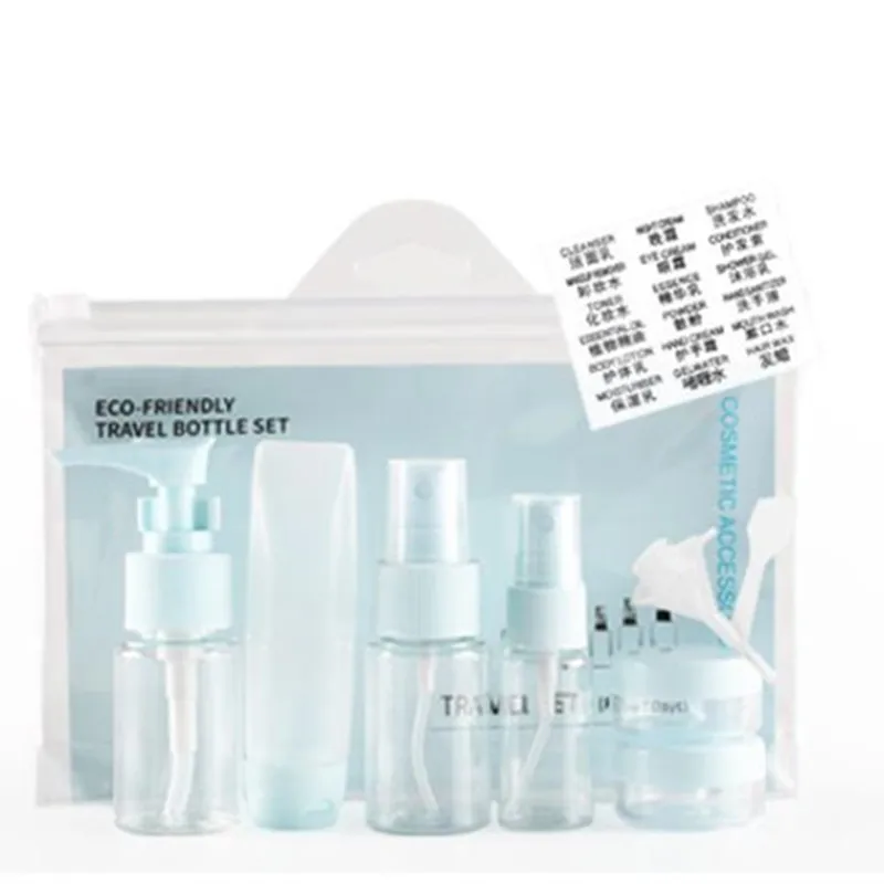 blue 9pcs/set Women Portable Flight Travel Set Spray Bottle Pack Liquid Containers Shampoo Cream Cosmetics Refilable Bottles 20#630 - Цвет: blue