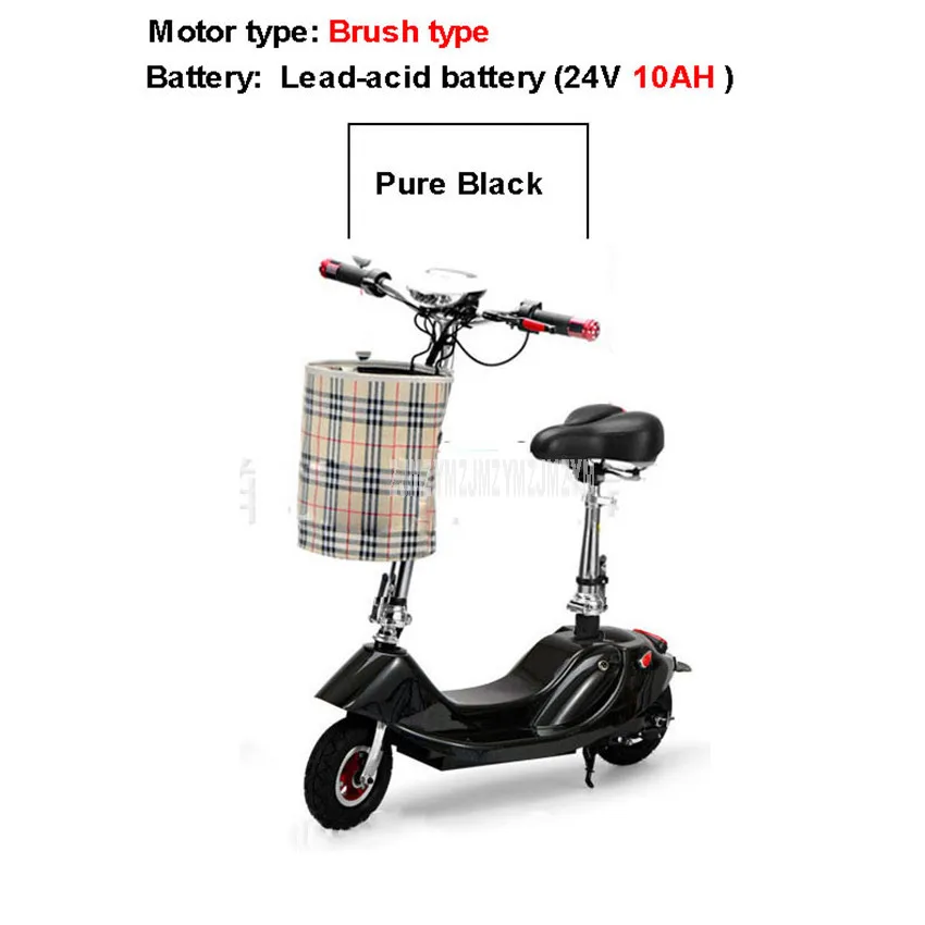 Pure Black 10AH Мини велосипед складной E-велосипед для взрослых Электрический велосипед для женщин и девушек, Электрический скутер 350 Вт щетка с деревянным сиденьем 24V 8/10AH батарея - Цвет: Pure Black 10AH