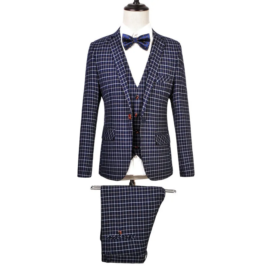 (Пиджак + брюки жилет) Мужской превосходный клетчатый костюм брендовая одежда