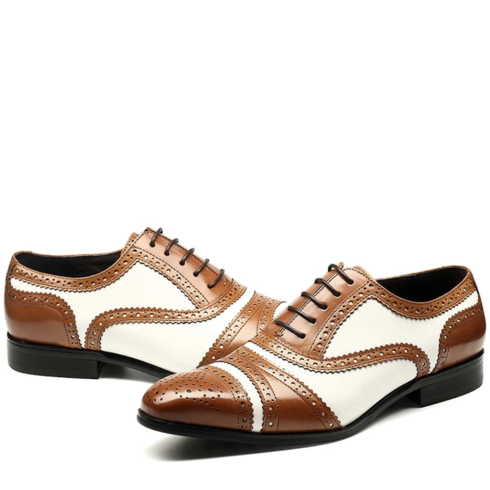 Мужские туфли броги Sipriks черные/белые кожаные с перфоратором|shoes designer men|shoes elegantshoes