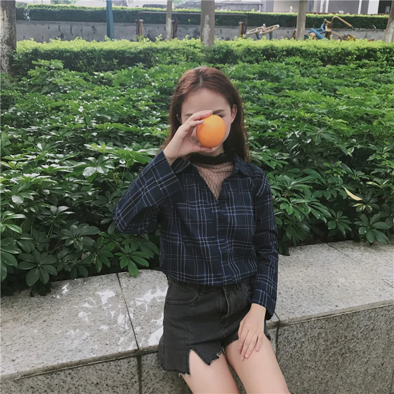 Rugod Новое поступление Для женщин сетки лоскутное Винтаж Рубашки в клетку длинный