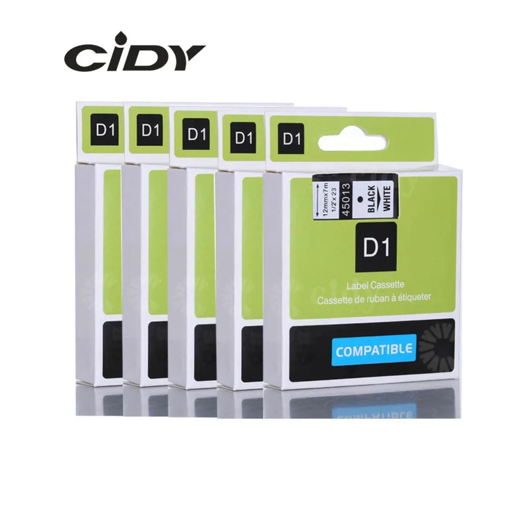 

CIDY 5 шт. 45013 этикетка лента совместимый с Dymo D1 Labelmanager 12 мм черный на белом 45010 45018 45021 40913 для DYMO LM160 LM280 PNP
