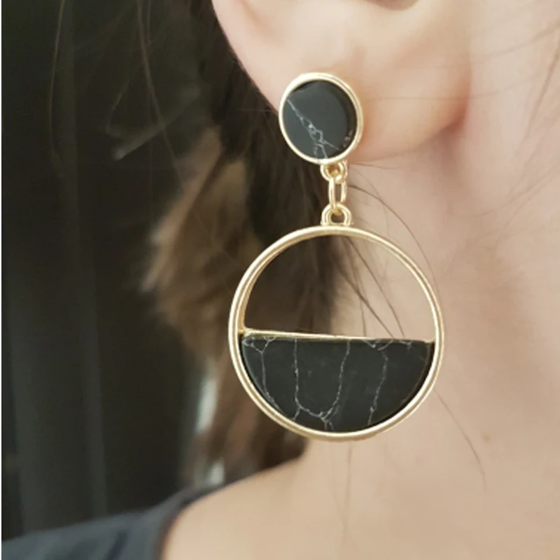 Trendytime Новые Модные Простые геометрические круглые мраморные длинные серьги для