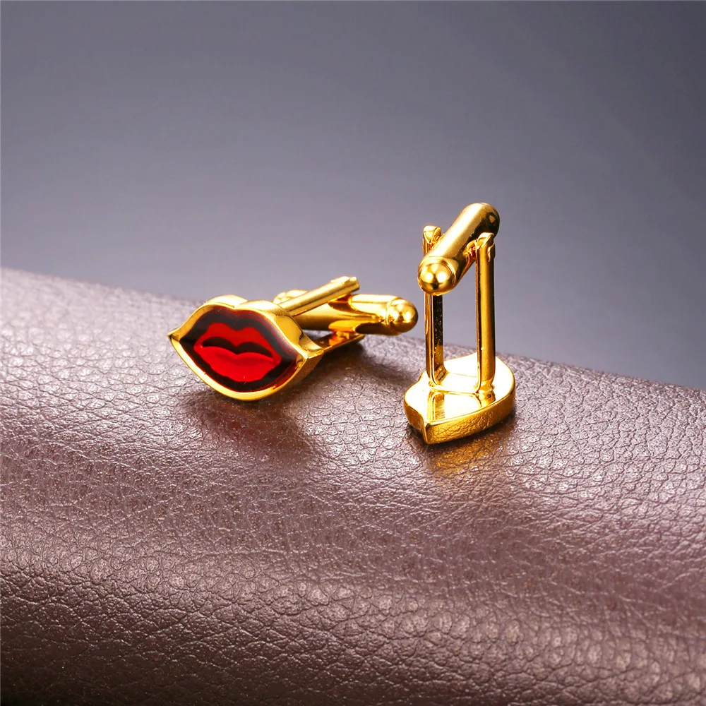 Красные губы золотого цвета Запонки роскошные мужские запонки брендовые унисекс