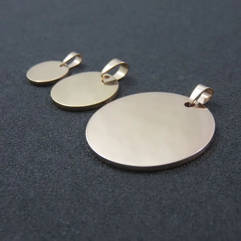 4 размера Серебряный тон Круглый из нержавеющей стали Dogtags ожерелье кулон, полированный Гладкий бирка для собаки, модная Подарочная бижутерия