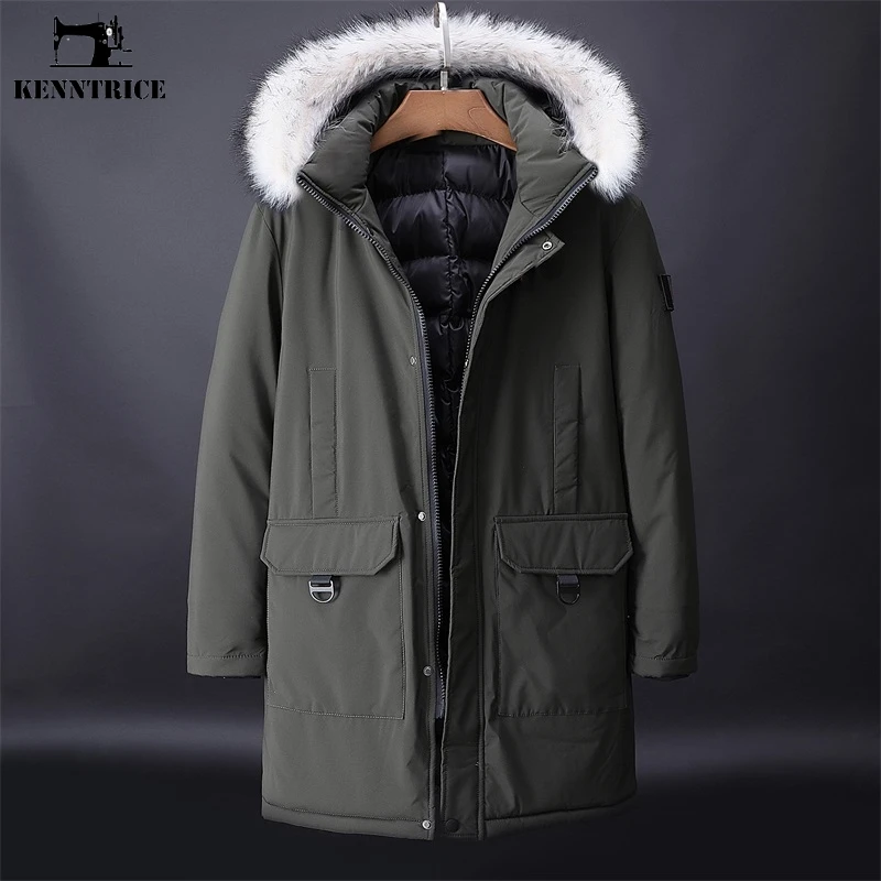 KENNTRICE зимнее пальто большого размера Мужская Толстая теплая ветровка длинное