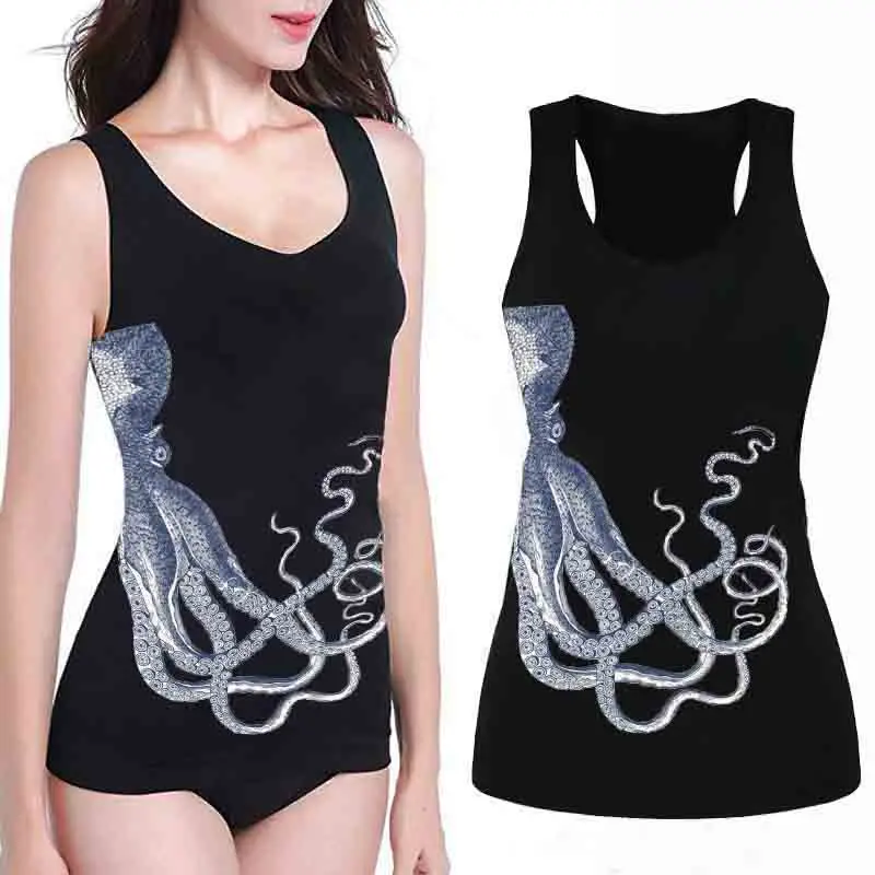 Женские топы на бретельках с изображением осьминога из мультфильма повседневные