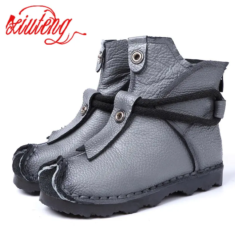 

Xiuteng New Genuine Leather High Quality Ankle Boots Fashion Women's Boots New Short Boot Winter Purple Gray Flats Boots Women