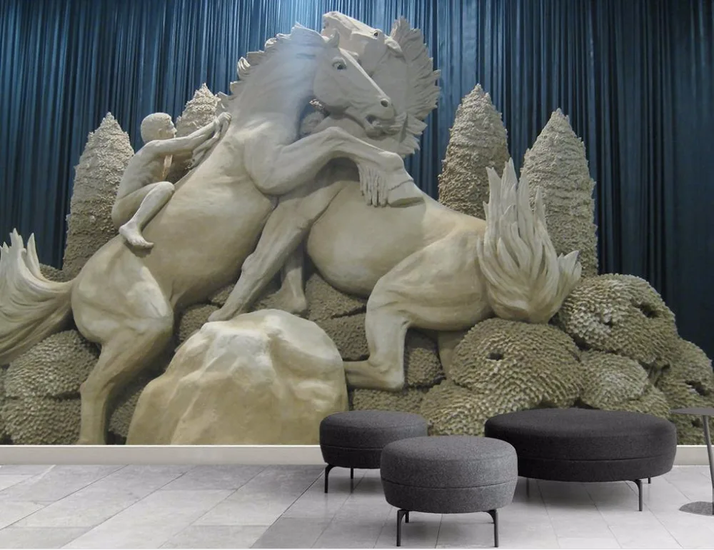 

Custom 3d wallpapers for wall Bedroom Living Room Background Wall European style Embossed Horse mural 3d wallpaper