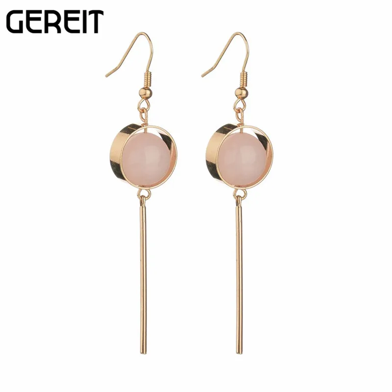 GEREIT Fashion Punk Jewelry Geometric Long Chain Hollow Circle Drop Earrings Trendy Pink Natural Stone Dangle Party Accessories | Украшения