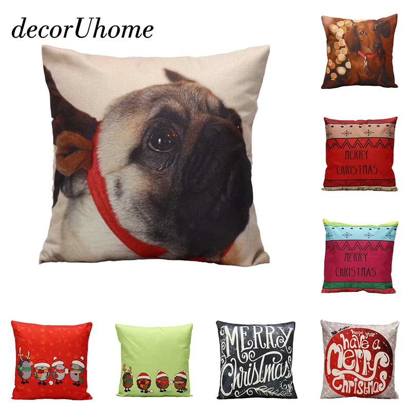 Decoruhome бульдог Лен Наволочки Снеговик Рождество Собака Такса Чехлы для подушек